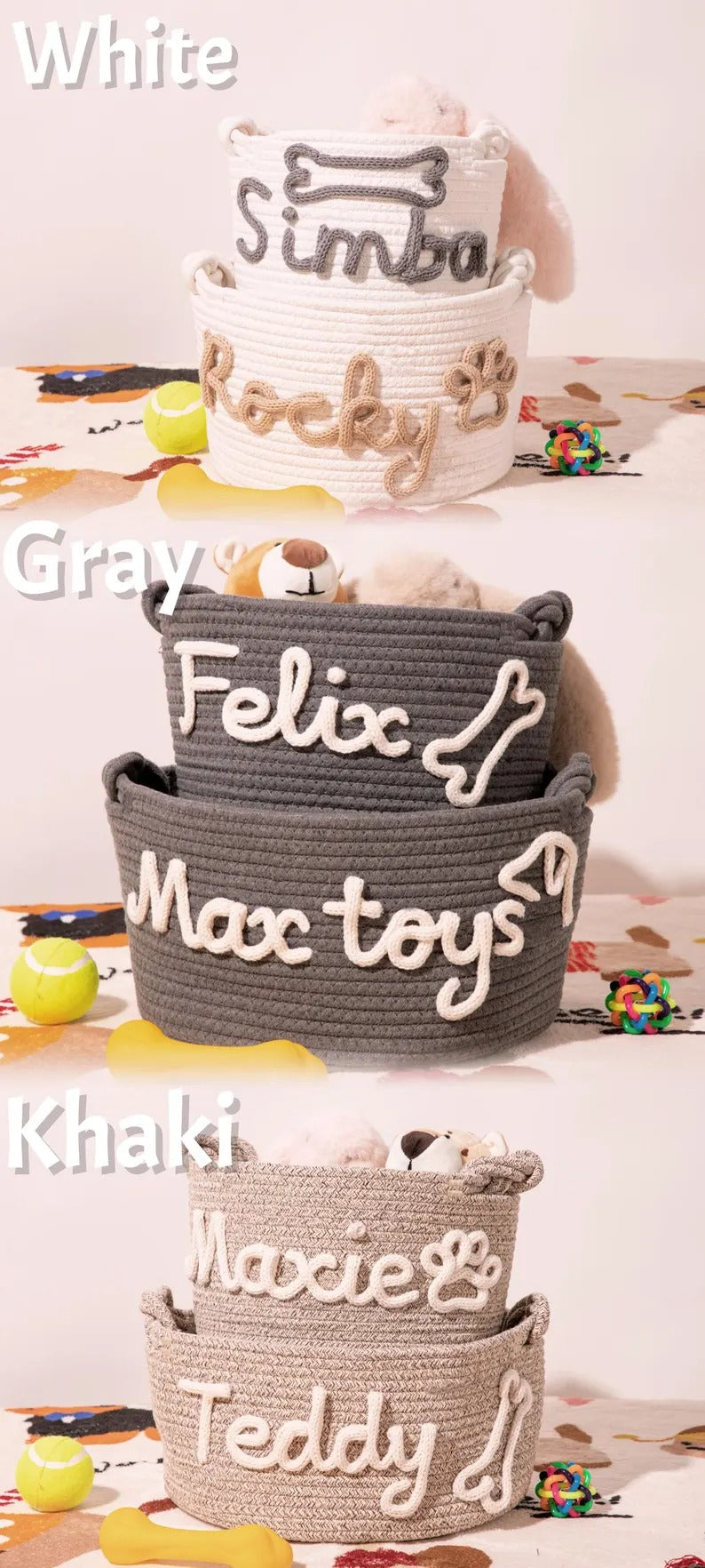 Personalized Pet Toy Basket, Custom kinted Dog Storage Bin