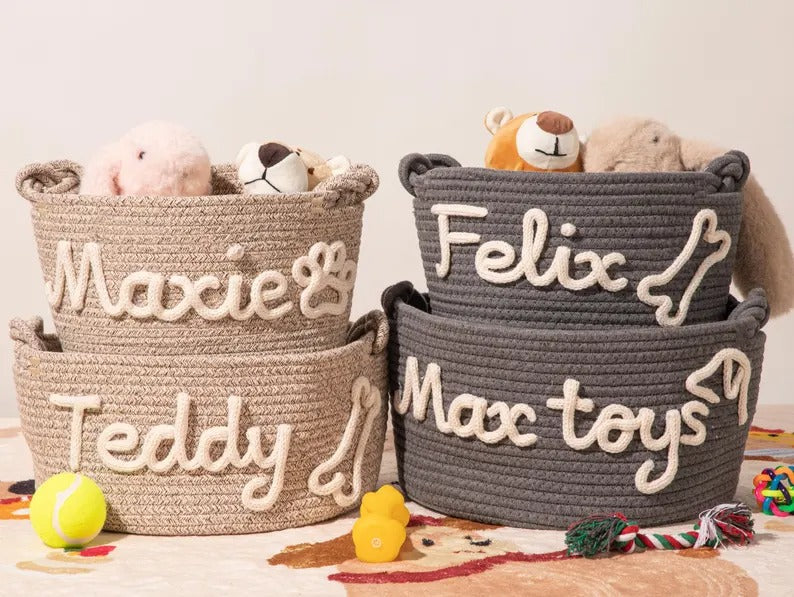 Personalized Pet Toy Basket, Custom kinted Dog Storage Bin