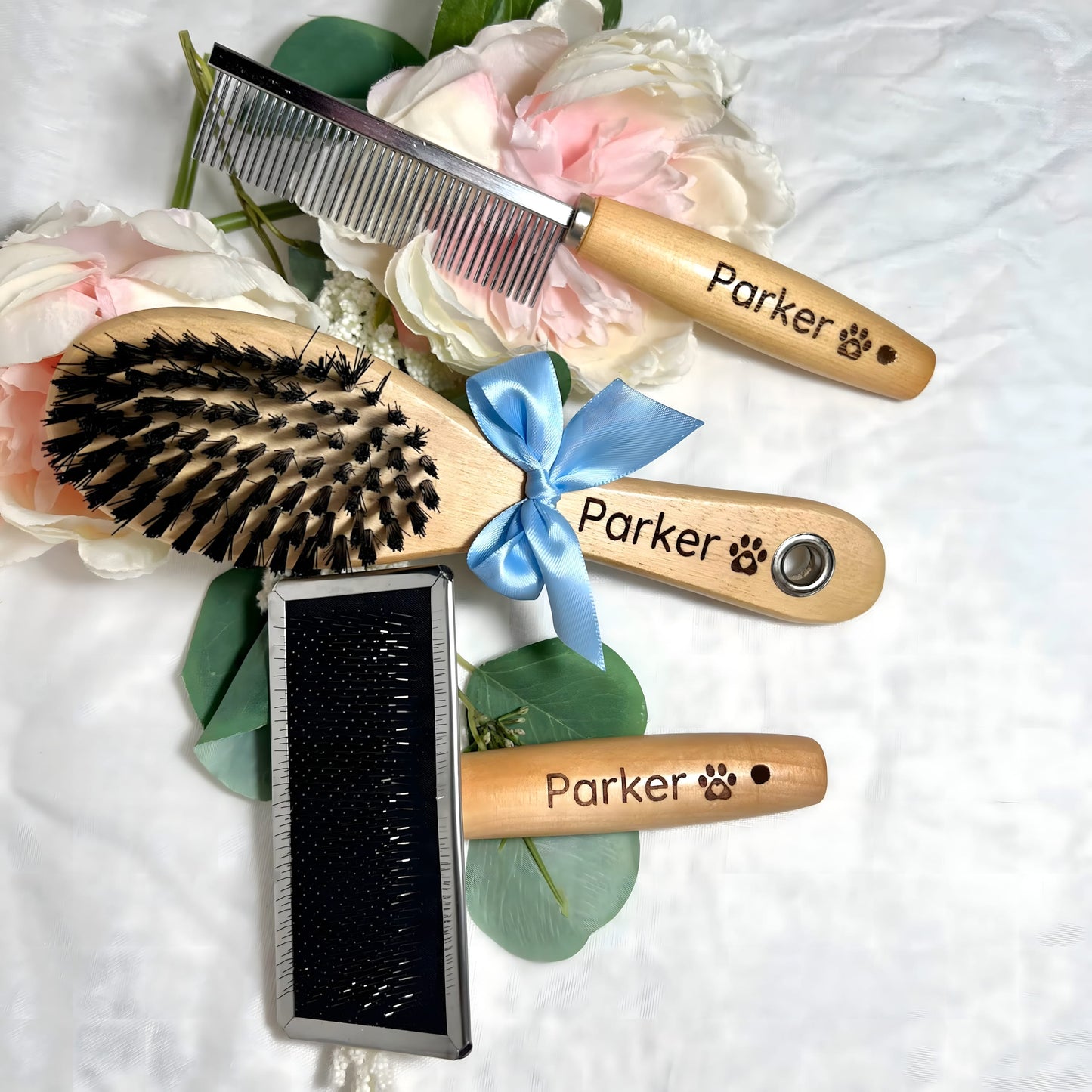 Personalised Dog Brush Set – Custom Pet Grooming Kit with Slicker Brush & Flea Comb