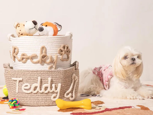 Personalized Pet Toy Basket, Custom kinted Dog Storage Bin