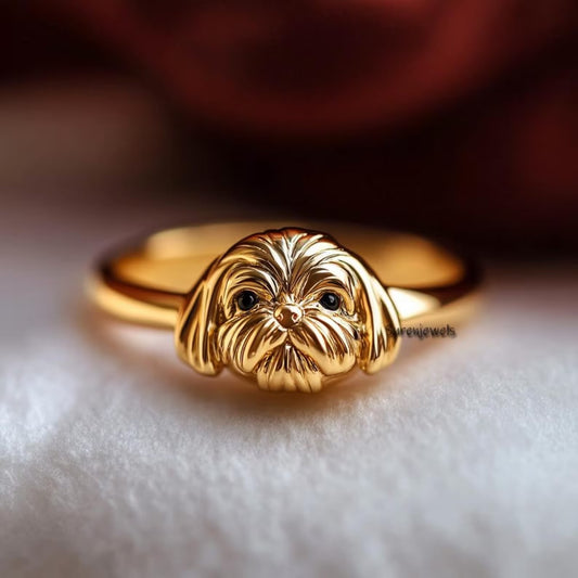 14K Gold Shih Tzu Ring – Dainty Dog Animal Jewelry, Cute Pet Lover Gift