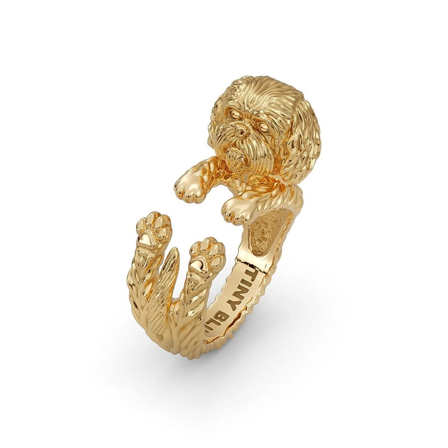 Shih Tzu Cuddle Wrap Ring – Handmade 925 Sterling Silver & 14K Gold Dog Lover Jewelry Gift