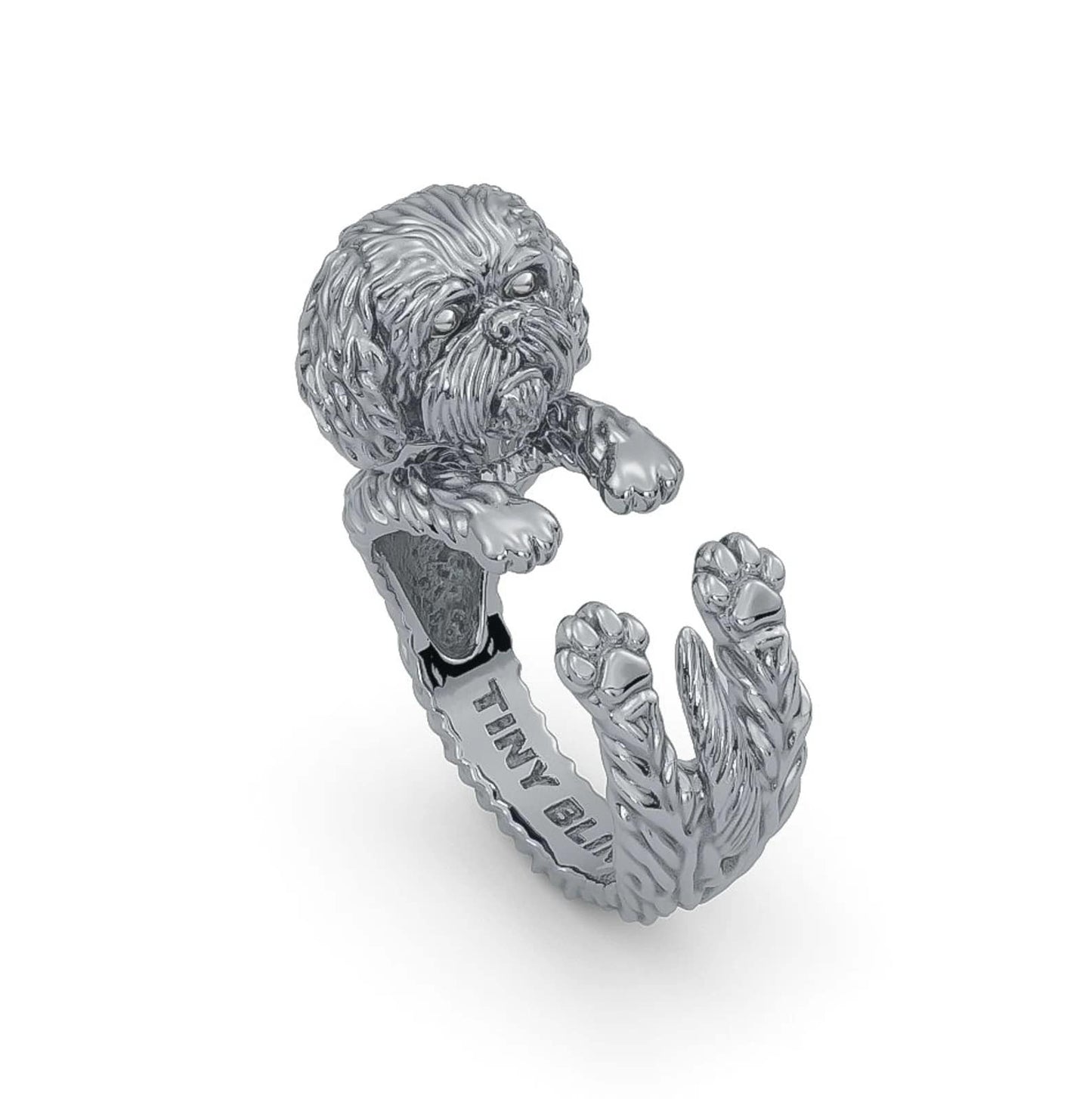 Shih Tzu Cuddle Wrap Ring – Handmade 925 Sterling Silver & 14K Gold Dog Lover Jewelry Gift