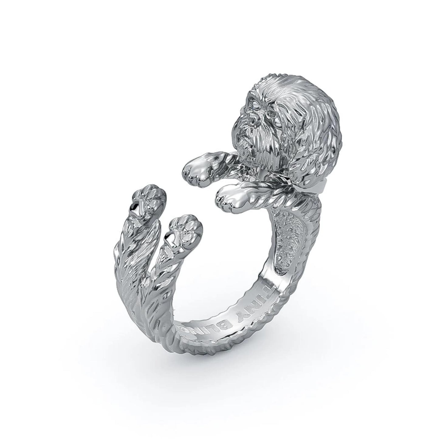 Shih Tzu Cuddle Wrap Ring – Handmade 925 Sterling Silver & 14K Gold Dog Lover Jewelry Gift