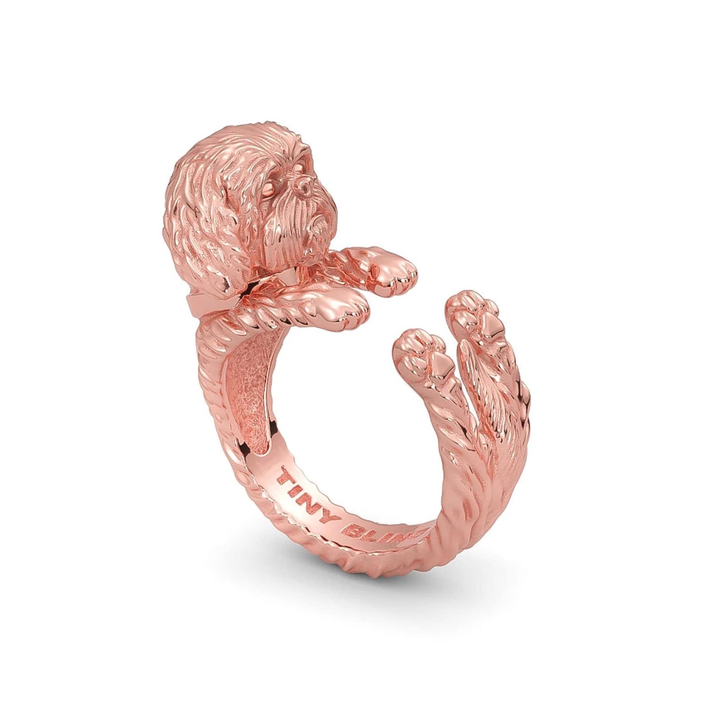 Shih Tzu Cuddle Wrap Ring – Handmade 925 Sterling Silver & 14K Gold Dog Lover Jewelry Gift